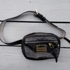Marc Jacobs Black Leather Belt Bag with Gold Accents